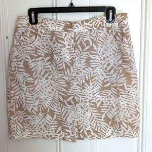Tommy Bahama palm print linen mini skirt beige and white B54